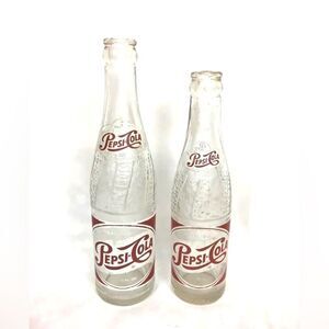 Pair of Vintage 12 oz and 8 oz 1950s SPARKLING PEPSI COLA Glass Bottles NY IN